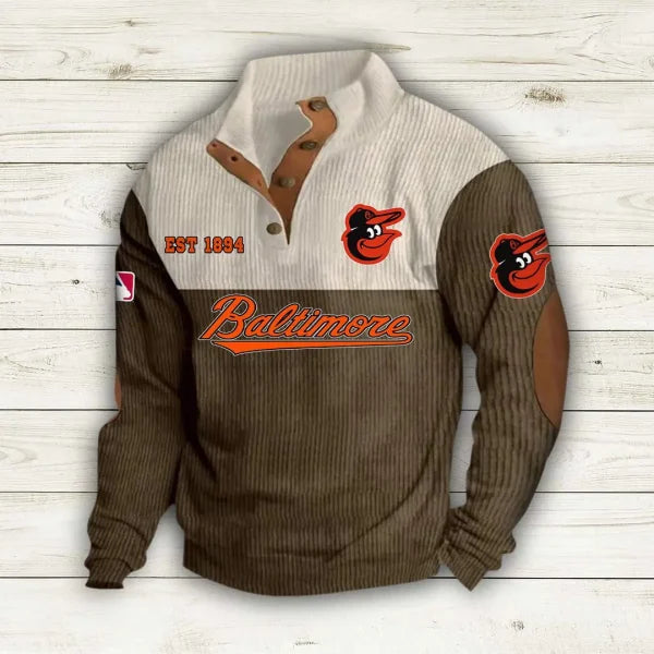 [FLASH SALE] NEW CUSTOMIZED MLB25 BOS BALTIMORE ORIOLES BUTTON SWEATSHIRTS STAND COLLAR