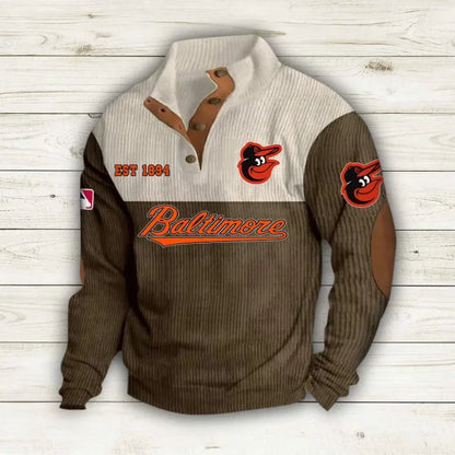 [FLASH SALE] NEW CUSTOMIZED MLB25 BOS BALTIMORE ORIOLES BUTTON SWEATSHIRTS STAND COLLAR