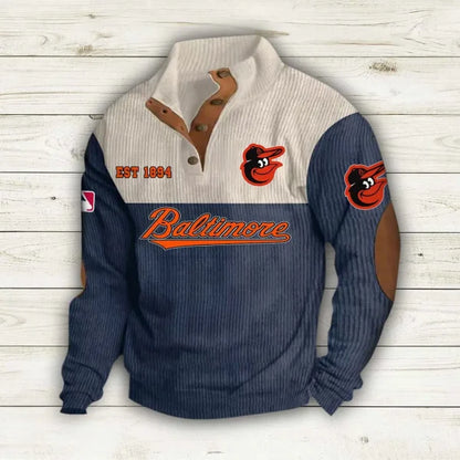 [FLASH SALE] NEW CUSTOMIZED MLB25 BOS BALTIMORE ORIOLES BUTTON SWEATSHIRTS STAND COLLAR