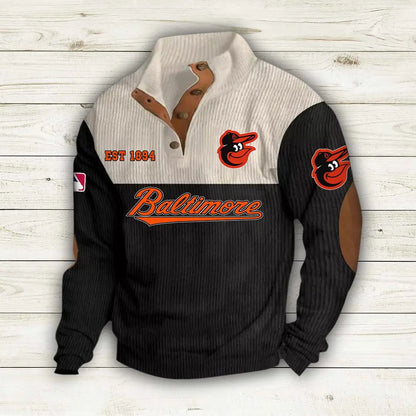 [FLASH SALE] NEW CUSTOMIZED MLB25 BOS BALTIMORE ORIOLES BUTTON SWEATSHIRTS STAND COLLAR