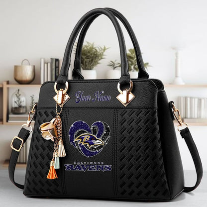 LIMITED EDITION - NEW CUSTOMIZED NFL28 BTR BALTIMORE RAVENS ZIP HANDBAG MULTICOLOR