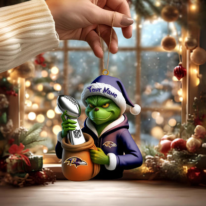 LIMITED EDITION - NEW CUSTOMIZED NFL28 BTR BALTIMORE RAVENS THE GRINCH ACRYLIC ORNAMENT