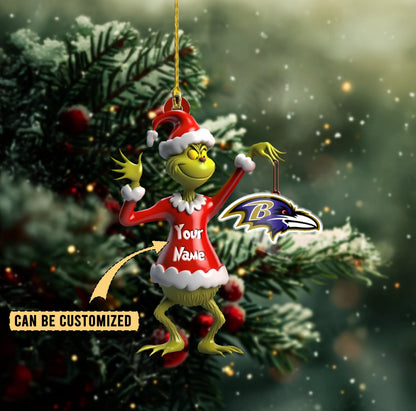 LIMITED EDITION - NEW CUSTOMIZED NFL28 BTR BALTIMORE RAVENS THE GRINCH ACRYLIC ORNAMENT