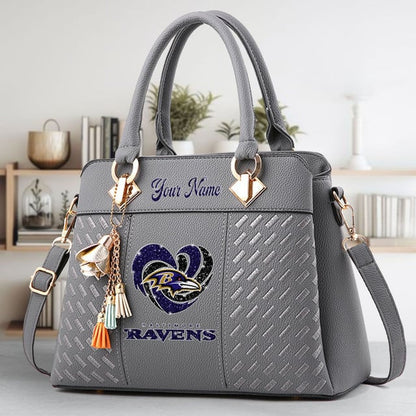 LIMITED EDITION - NEW CUSTOMIZED NFL28 BTR BALTIMORE RAVENS ZIP HANDBAG MULTICOLOR