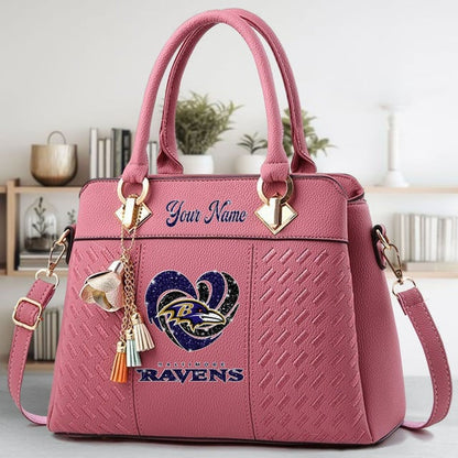 LIMITED EDITION - NEW CUSTOMIZED NFL28 BTR BALTIMORE RAVENS ZIP HANDBAG MULTICOLOR