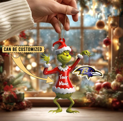 LIMITED EDITION - NEW CUSTOMIZED NFL28 BTR BALTIMORE RAVENS THE GRINCH ACRYLIC ORNAMENT