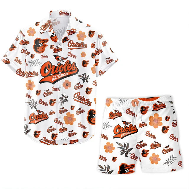 LIMITED EDITION - NEW CUSTOMIZED MLB25 BOS BALTIMORE ORIOLES UNISEX HAWAIIAN SHIRT & SHORTS SET