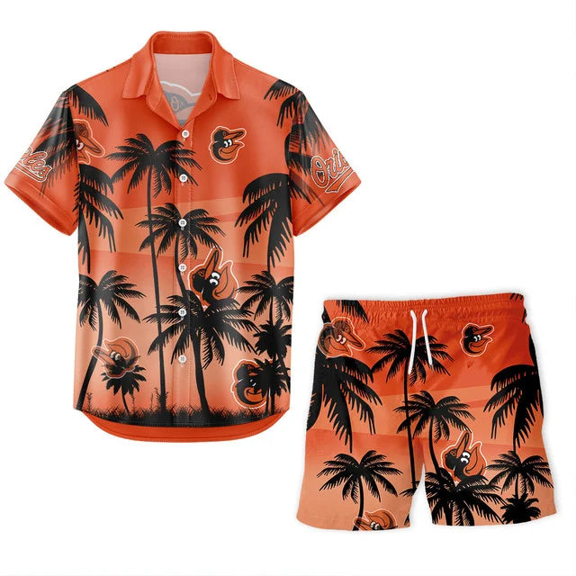 LIMITED EDITION - NEW CUSTOMIZED MLB25 BOS BALTIMORE ORIOLES UNISEX HAWAIIAN SHIRT & SHORTS SET