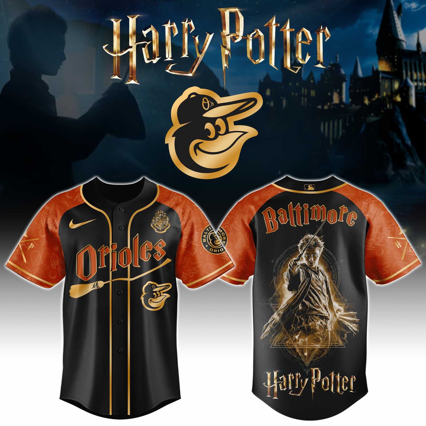 LIMITED EDITION - NEW CUSTOMIZED MLB25 BOS BALTIMORE ORIOLES x HARRY POTTER BASEBALL JERSEY & CAP