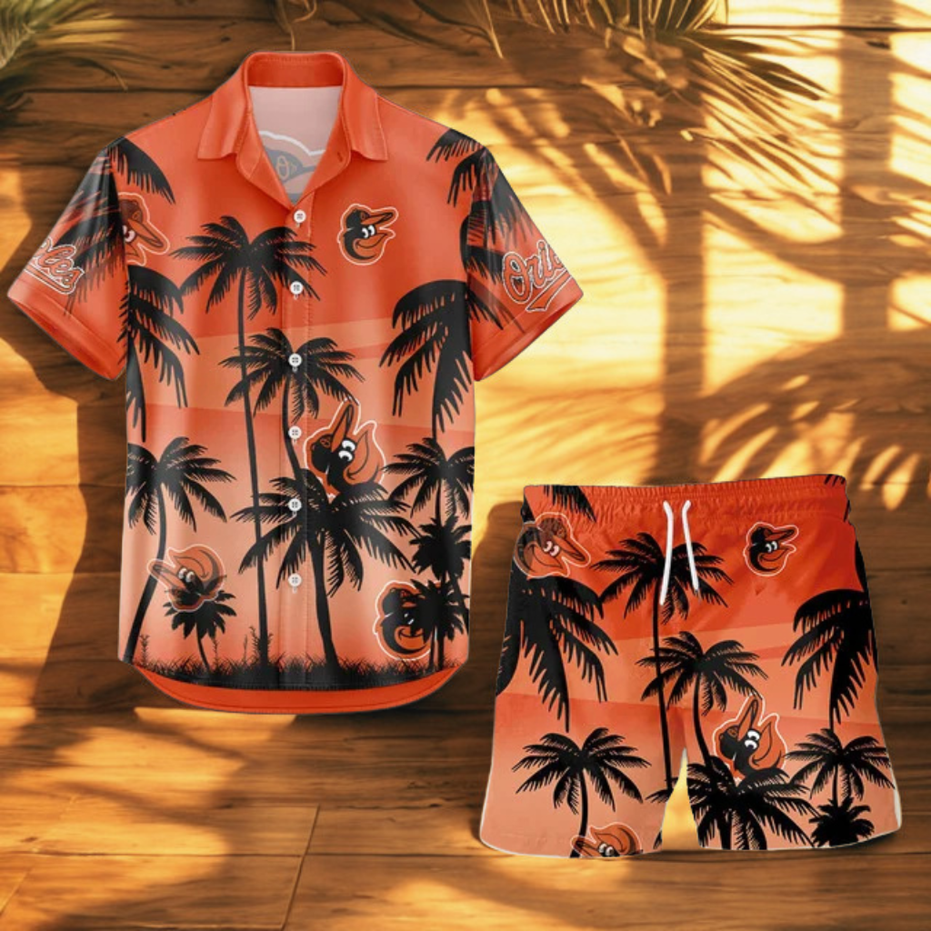 LIMITED EDITION - NEW CUSTOMIZED MLB25 BOS BALTIMORE ORIOLES UNISEX HAWAIIAN SHIRT & SHORTS SET