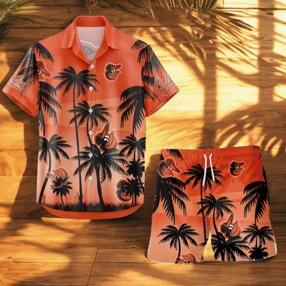 LIMITED EDITION - NEW CUSTOMIZED MLB25 BOS BALTIMORE ORIOLES UNISEX HAWAIIAN SHIRT & SHORTS SET