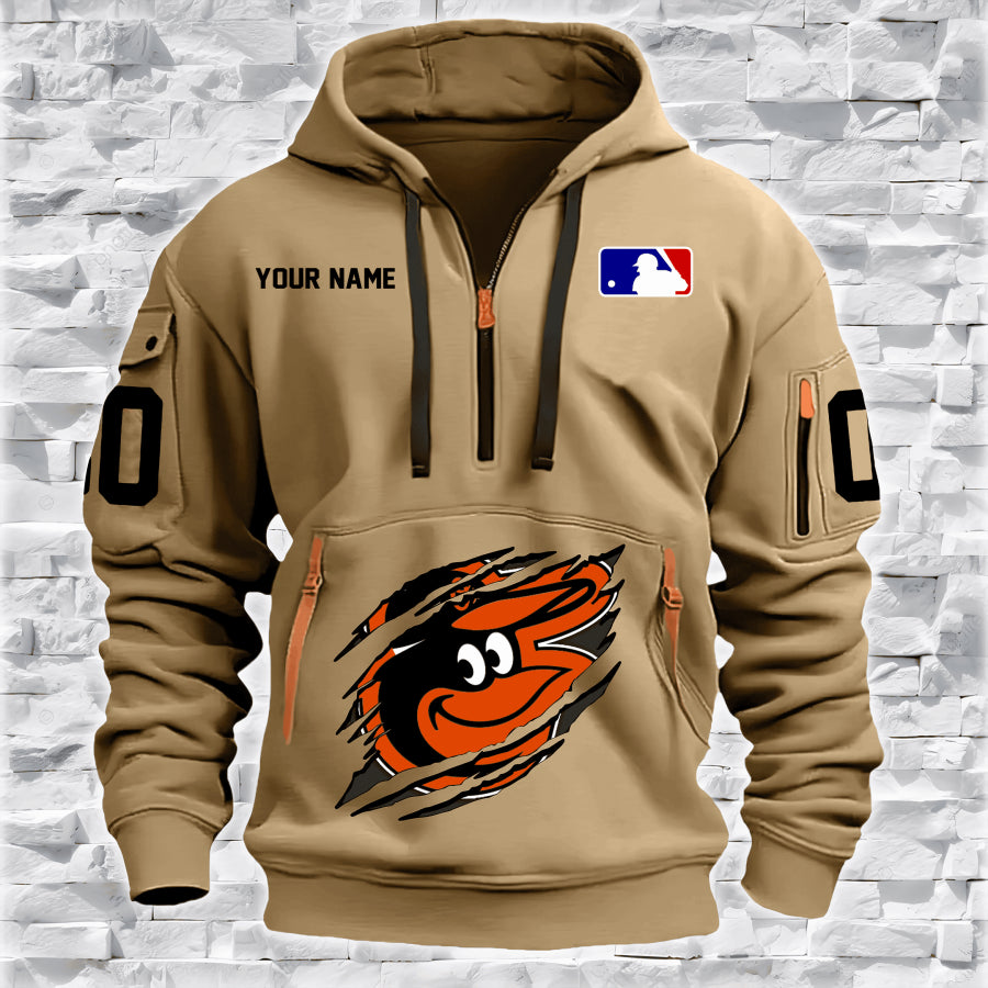 LIMITED EDITION - NEW CUSTOMIZED MLB25 BT ORIOLES QUARTER ZIP HOODIE