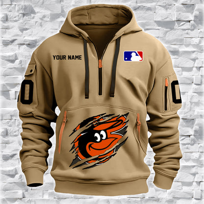 LIMITED EDITION - NEW CUSTOMIZED MLB25 BT ORIOLES QUARTER ZIP HOODIE