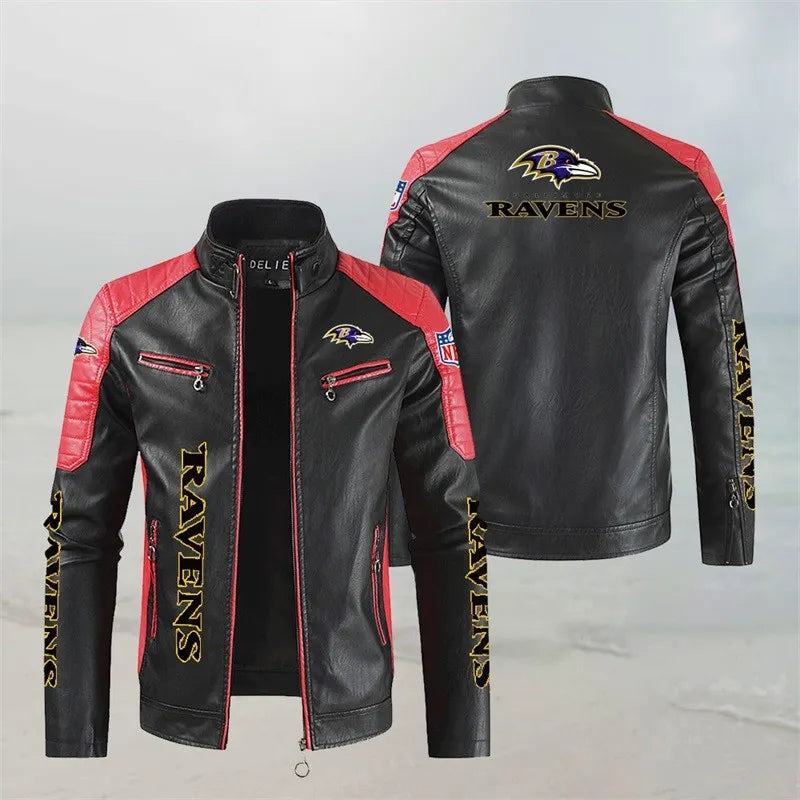 LIMITED EDITION - NEW CUSTOMIZED NFL28 BTR BALTIMORE RAVENS LEATHER BIKER JACKET