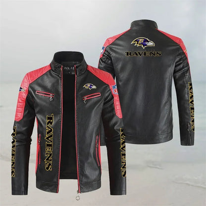 LIMITED EDITION - NEW CUSTOMIZED NFL28 BTR BALTIMORE RAVENS LEATHER BIKER JACKET