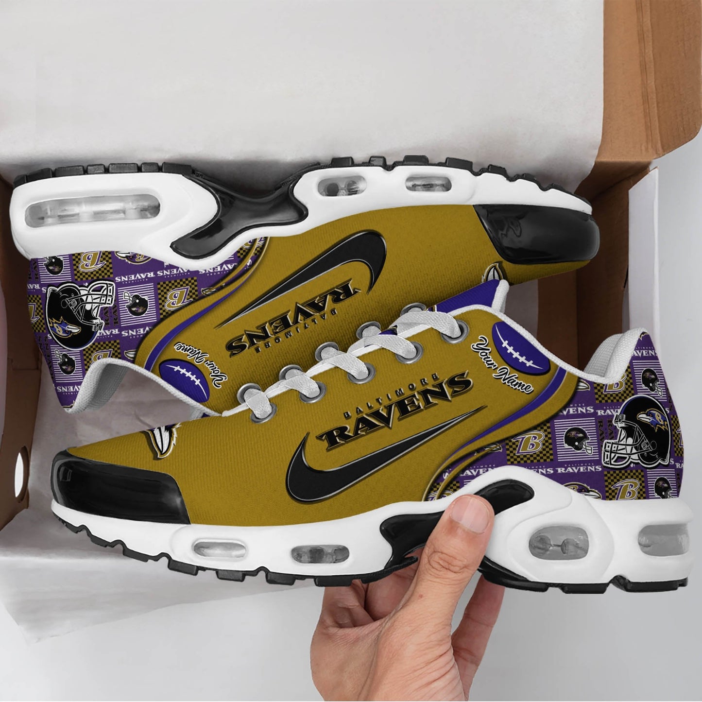 LIMITED EDITION - NEW CUSTOMIZED NFL28 BTR BALTIMORE RAVENS UNISEX AIR MAX PLUS SNEAKERS