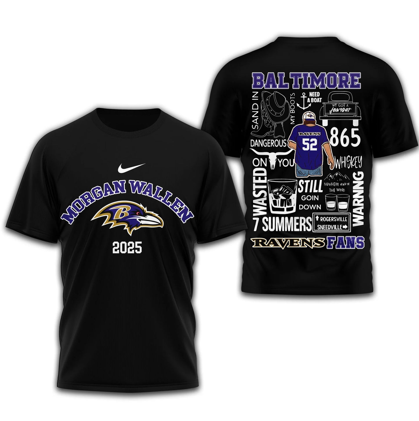 LIMITED EDITION - NEW CUSTOMIZED NFL28 BTR BALTIMORE RAVENS T-SHIRT | MULTIPLE COLORS AVAILABLE