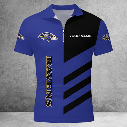 LIMITED EDITION - NEW CUSTOMIZED NFL28 BTR BALTIMORE RAVENS ZIP POLO SHIRT