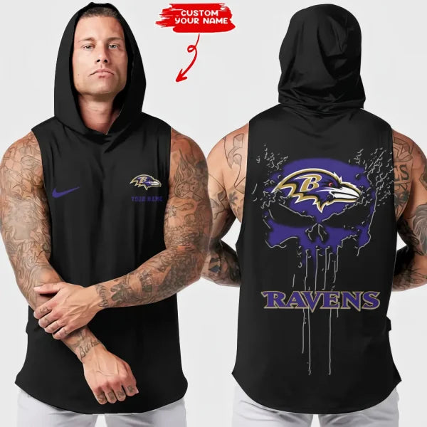 LIMITED EDITION - NEW CUSTOMIZED NFL28 BTR BALTIMORE RAVENS HOODED TANK TOP