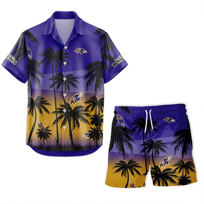LIMITED EDITION - NEW CUSTOMIZED NFL28 BTR BALTIMORE RAVENS UNISEX HAWAIIAN SHIRT & SHORTS SET