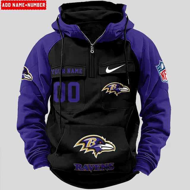 LIMITED EDITION - NEW CUSTOMIZED NFL28 BTR BALTIMORE RAVENS QUARTER ZIP HOODIE