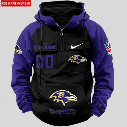 LIMITED EDITION - NEW CUSTOMIZED NFL28 BTR BALTIMORE RAVENS QUARTER ZIP HOODIE