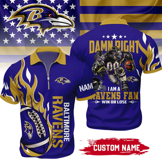 LIMITED EDITION - NEW CUSTOMIZED NFL28 BTR BALTIMORE RAVENS ZIP POLO SHIRT