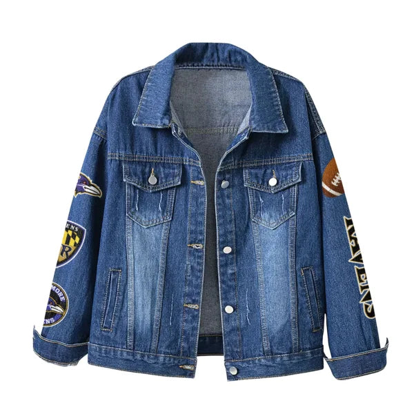LIMITED EDITION - NEW CUSTOMIZED NFL28 BTR BALTIMORE RAVENS DENIM JACKET