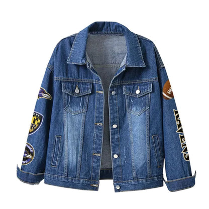 LIMITED EDITION - NEW CUSTOMIZED NFL28 BTR BALTIMORE RAVENS DENIM JACKET