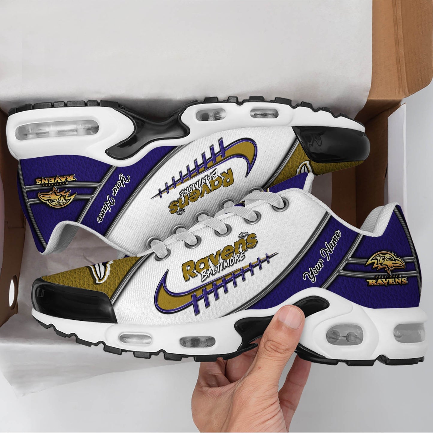 LIMITED EDITION - NEW CUSTOMIZED NFL28 BTR BALTIMORE RAVENS UNISEX AIR MAX PLUS SNEAKERS