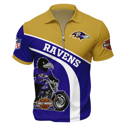 LIMITED EDITION - NEW CUSTOMIZED NFL28 BTR BALTIMORE RAVENS HARLEY-DAVIDSON POLO WITH ZIPPER SHIRT