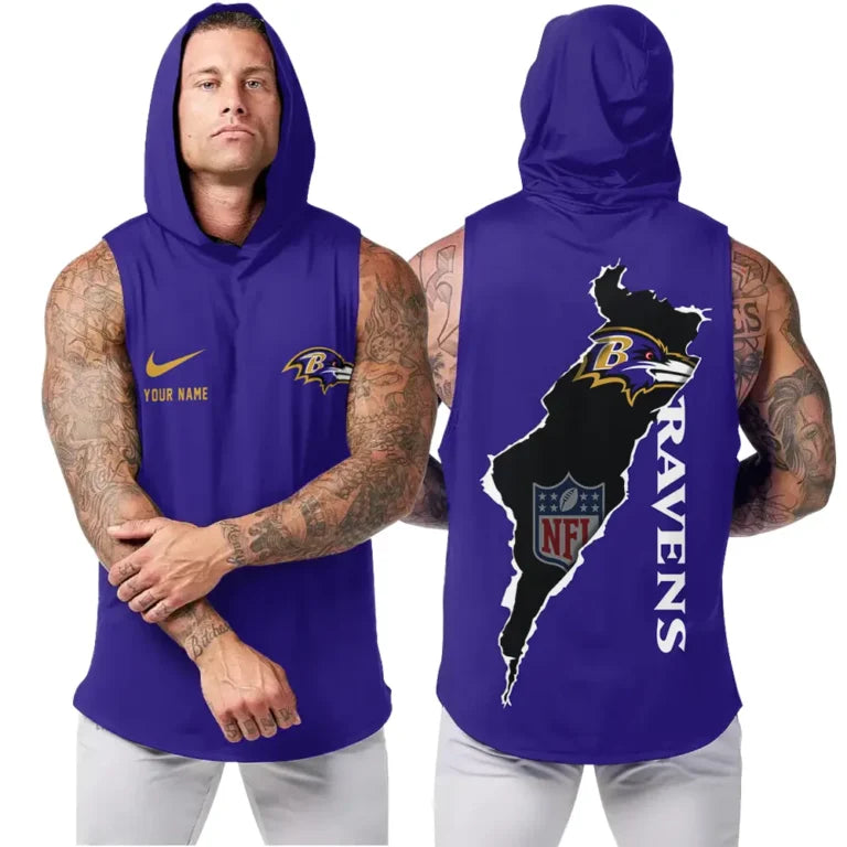 LIMITED EDITION - NEW CUSTOMIZED NFL28 BTR BALTIMORE RAVENS HOODED TANK TOP