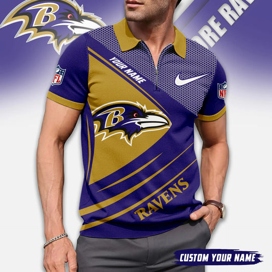 LIMITED EDITION - NEW CUSTOMIZED NFL28 BTR BALTIMORE RAVENS ZIP POLO SHIRT