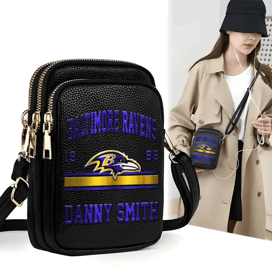 LIMITED EDITION - NEW CUSTOMIZED NFL28 BTR BALTIMORE RAVENS LEATHER CROSSBODY BAG