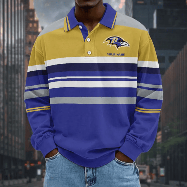 LIMITED EDITION - NEW CUSTOMIZED NFL28 BTR BALTIMORE RAVENS MEN LONG SLEEVE POLO