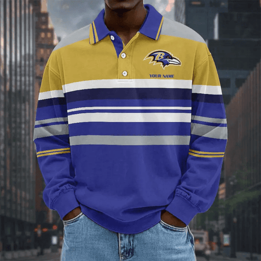 LIMITED EDITION - NEW CUSTOMIZED NFL28 BTR BALTIMORE RAVENS MEN LONG SLEEVE POLO