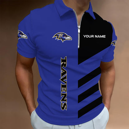 LIMITED EDITION - NEW CUSTOMIZED NFL28 BTR BALTIMORE RAVENS ZIP POLO SHIRT