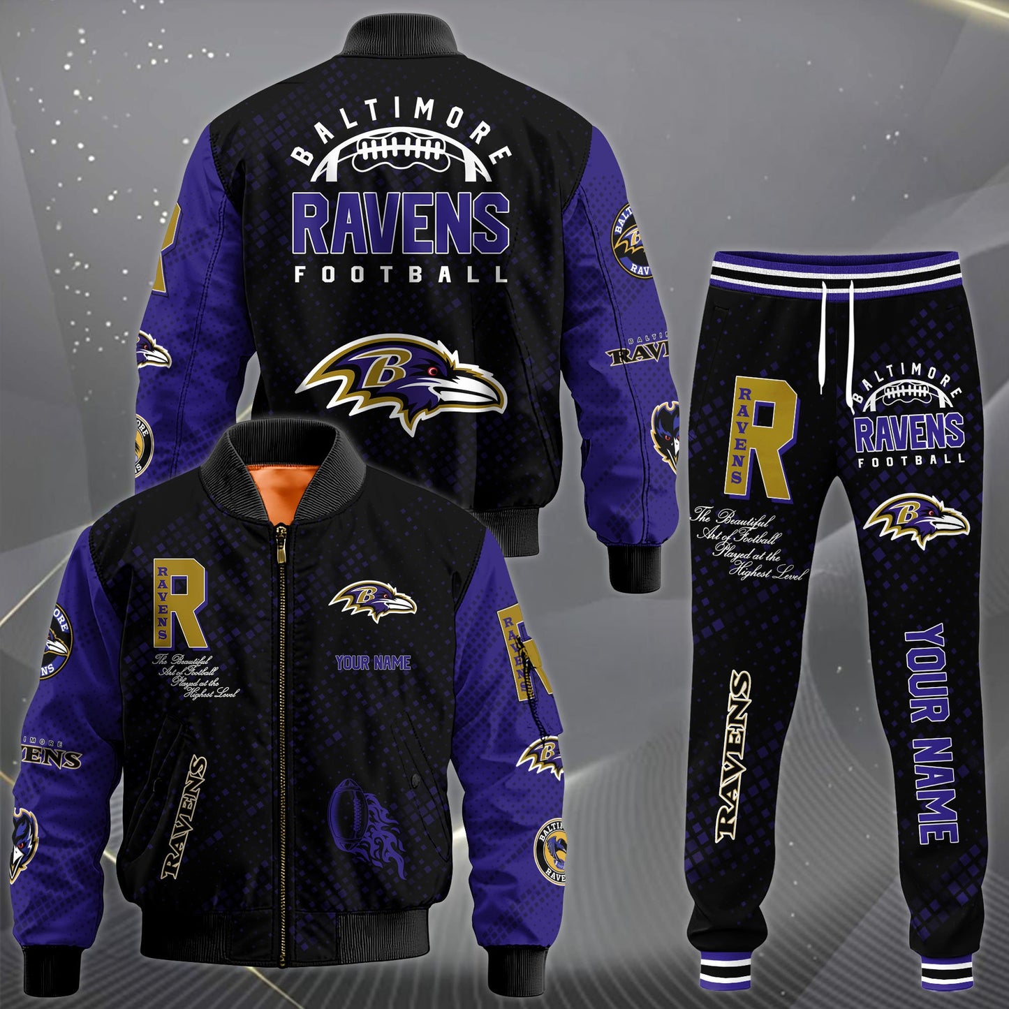 LIMITED EDITION - NEW CUSTOMIZED NFL28 BTR BALTIMORE RAVENS SATIN VARSITY JACKET & LONG PANTS