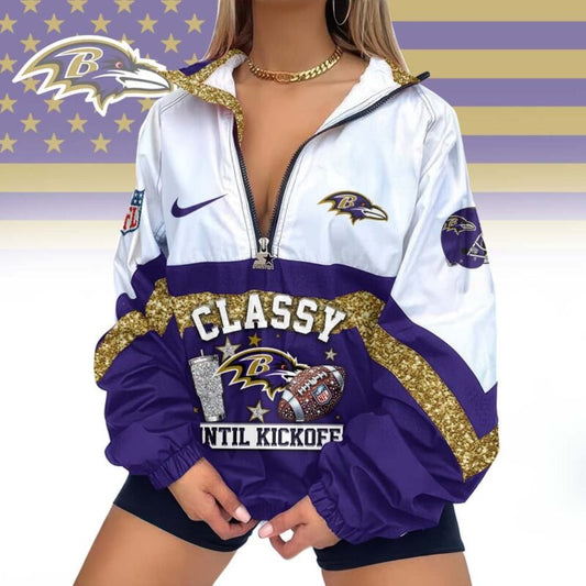 LIMITED EDITION - NEW CUSTOMIZED NFL28 BTR BALTIMORE RAVENS V-NECK ZIPPER SWEATSHIRT JACKET