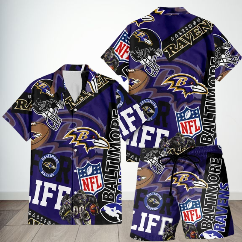 LIMITED EDITION - NEW CUSTOMIZED NFL28 BTR BALTIMORE RAVENS UNISEX HAWAIIAN SHIRT & SHORTS SET