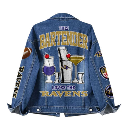 LIMITED EDITION - NEW CUSTOMIZED NFL28 BTR BALTIMORE RAVENS DENIM JACKET