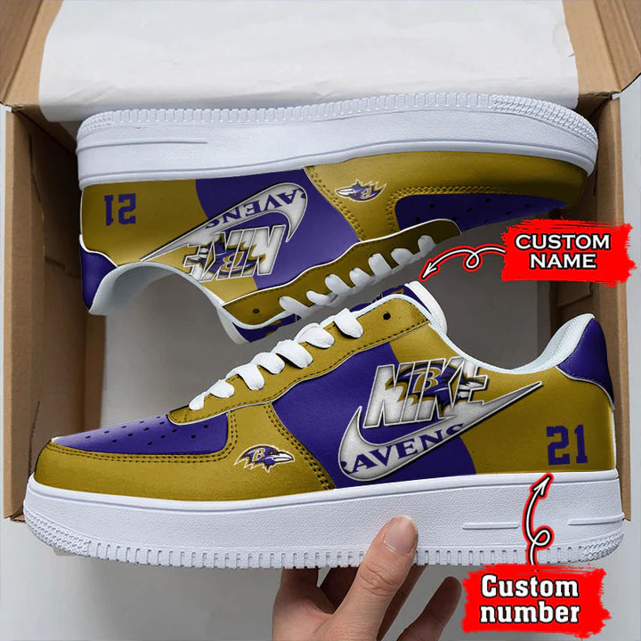 LIMITED EDITION - NEW CUSTOMIZED NFL28 BTR BALTIMORE RAVENS AF1 SNEAKERS
