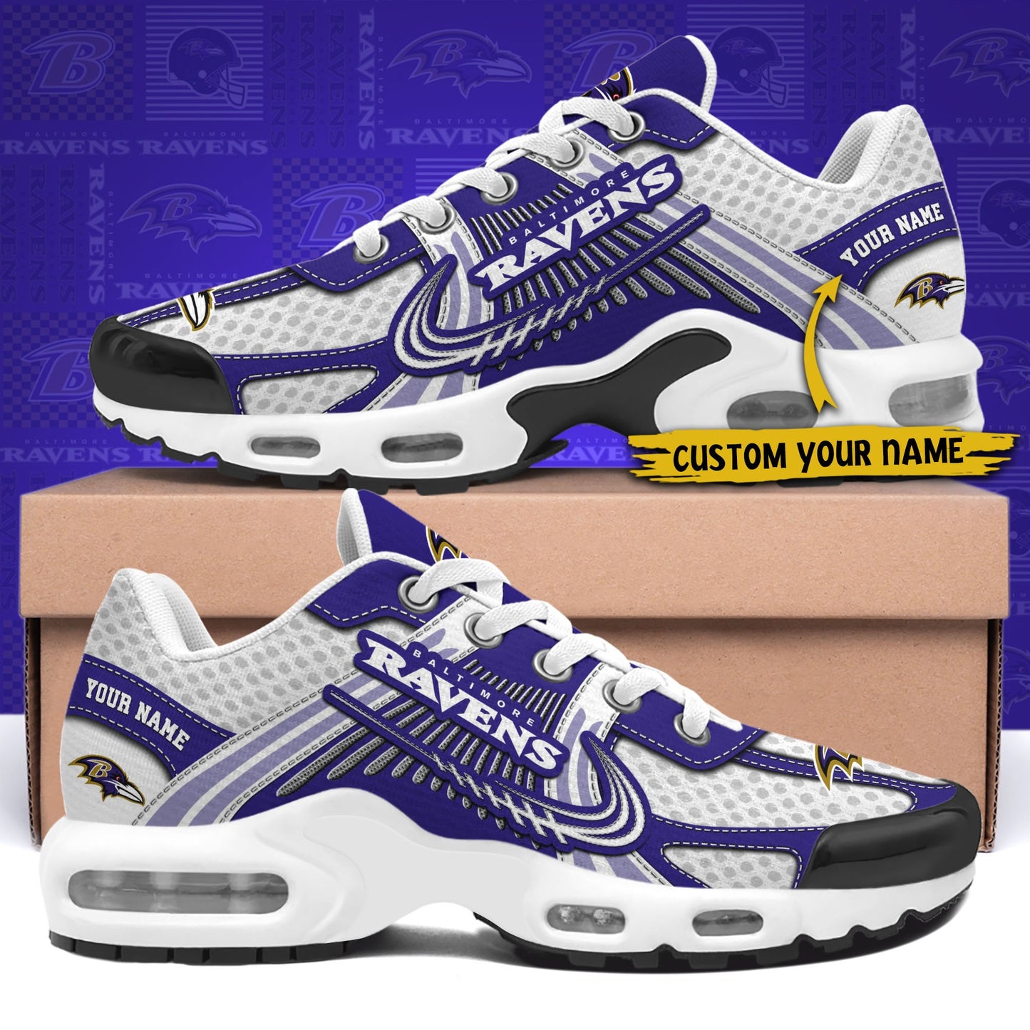 LIMITED EDITION - NEW CUSTOMIZED NFL28 BTR BALTIMORE RAVENS UNISEX AIR MAX PLUS SNEAKERS