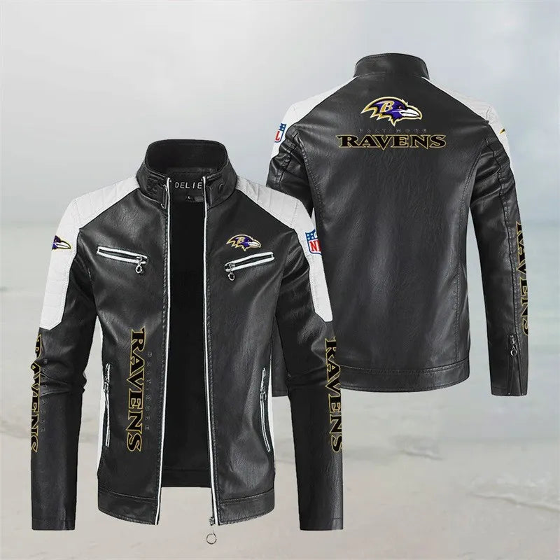 LIMITED EDITION - NEW CUSTOMIZED NFL28 BTR BALTIMORE RAVENS LEATHER BIKER JACKET