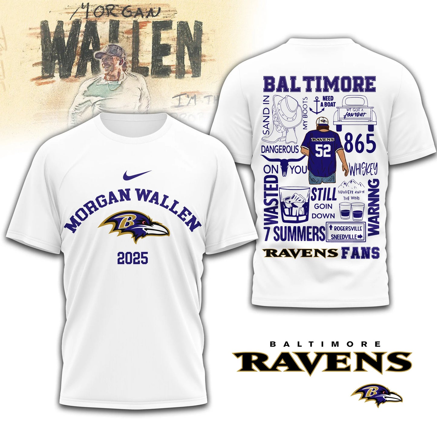 LIMITED EDITION - NEW CUSTOMIZED NFL28 BTR BALTIMORE RAVENS T-SHIRT | MULTIPLE COLORS AVAILABLE