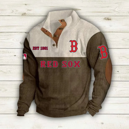 [FLASH SALE] NEW CUSTOMIZED MLB03 BRS BOSTON RED SOX BUTTON SWEATSHIRTS STAND COLLAR