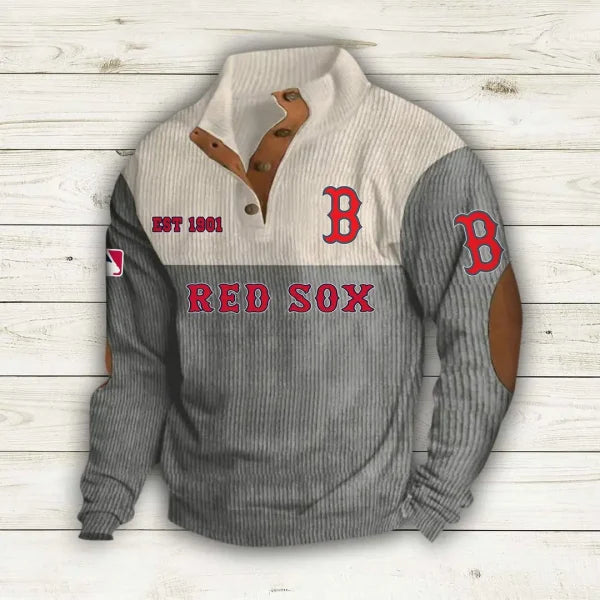 [FLASH SALE] NEW CUSTOMIZED MLB03 BRS BOSTON RED SOX BUTTON SWEATSHIRTS STAND COLLAR