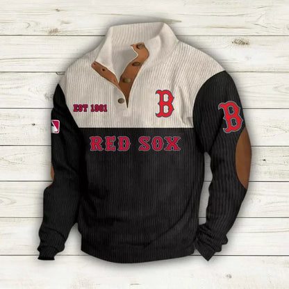 [FLASH SALE] NEW CUSTOMIZED MLB03 BRS BOSTON RED SOX BUTTON SWEATSHIRTS STAND COLLAR