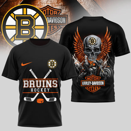 LIMITED EDITION - NEW CUSTOMIZED NHL02 BTB BOSTON BRUINS x HARLEY DAVIDSON UNISEX T-SHIRT