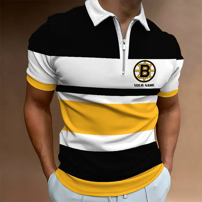LIMITED EDITION - NEW CUSTOMIZED NHL02 BTB BOSTON BRUINS ZIP POLO SHIRT
